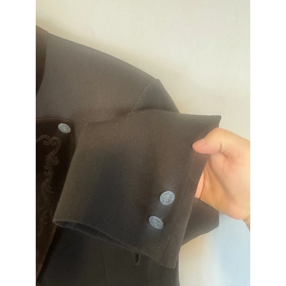 Bruckner Kleidung Austrian Trachten Blazer Brown Velvet Trim Jacket Men 44L Tall